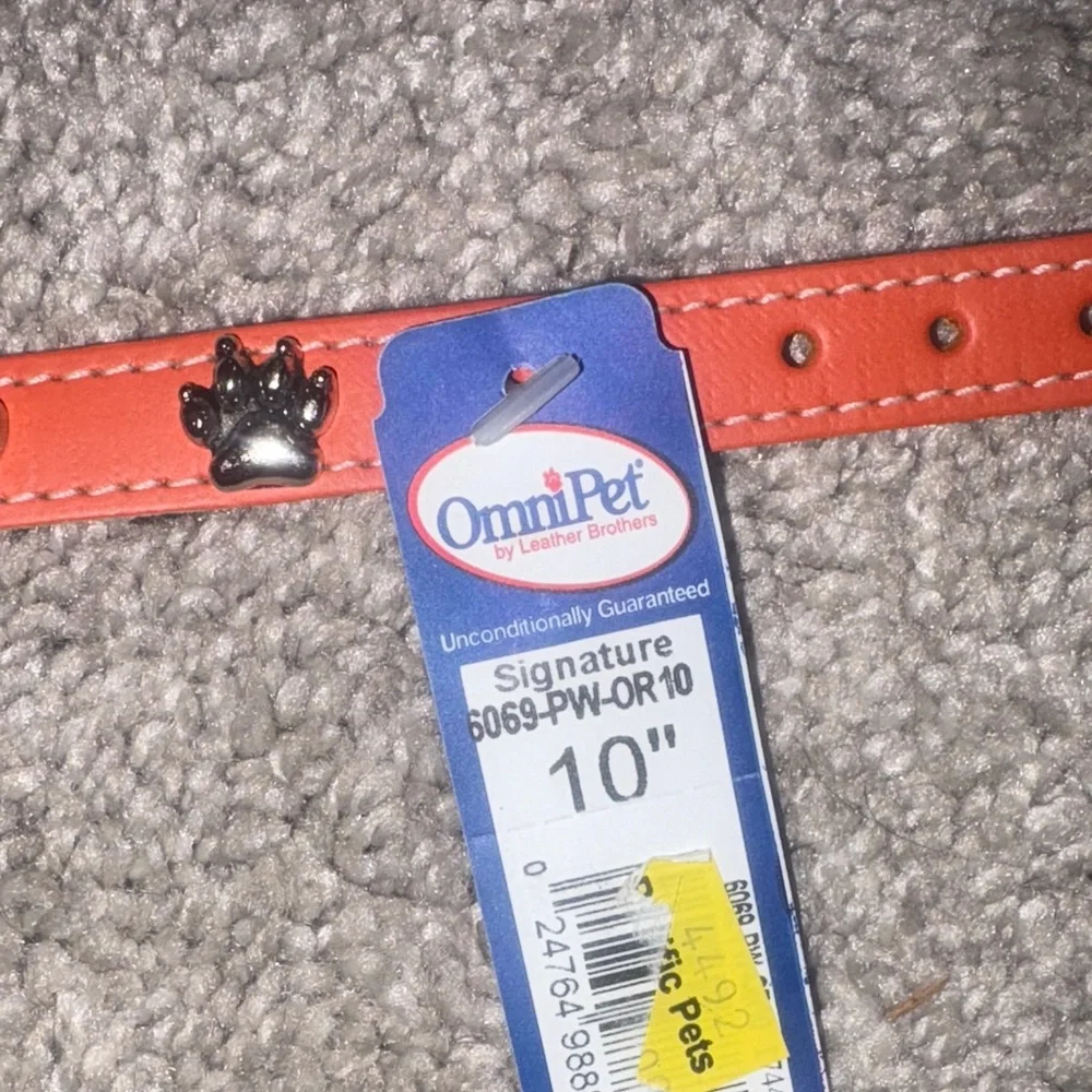 New Orange Dog Collar with Paw Charms leather size 10 inches